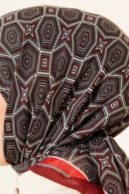 Geometri Desen Flamu Cotton Eşarp Bordo - Günün Seçilenleri