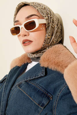 Geometri Desen Flamu Cotton Eşarp Füme - Günün Seçilenleri