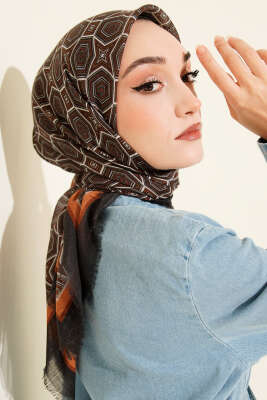 Geometri Desen Flamu Cotton Eşarp Gri - Başörtüsü