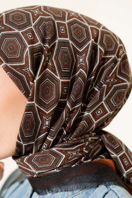 Geometri Desen Flamu Cotton Eşarp Gri - Başörtüsü