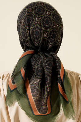 Geometri Desen Flamu Cotton Eşarp Haki - Günün Seçilenleri