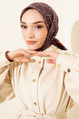 Geometri Desen Flamu Cotton Eşarp Lacivert - Başörtüsü