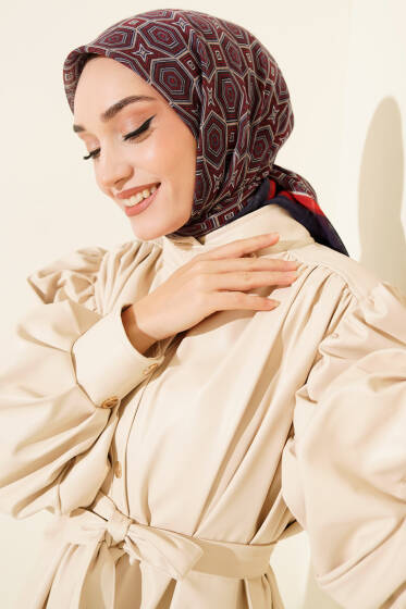 Geometri Desen Flamu Cotton Eşarp Lacivert - Günün Seçilenleri