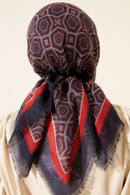 Geometri Desen Flamu Cotton Eşarp Lacivert - Günün Seçilenleri