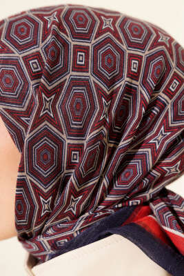 Geometri Desen Flamu Cotton Eşarp Lacivert - Günün Seçilenleri