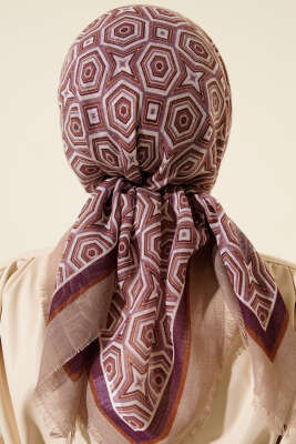 Geometri Desen Flamu Cotton Eşarp Lila - Başörtüsü