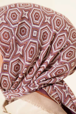 Geometri Desen Flamu Cotton Eşarp Lila - Başörtüsü