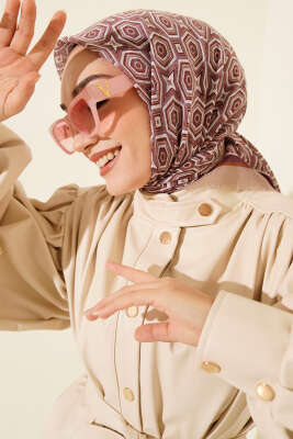 Geometri Desen Flamu Cotton Eşarp Lila 