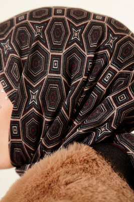 Geometri Desen Flamu Cotton Eşarp Siyah - Başörtüsü