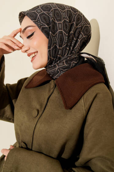 Geometri Desen Flamu Cotton Eşarp Siyah Bej - Günün Seçilenleri
