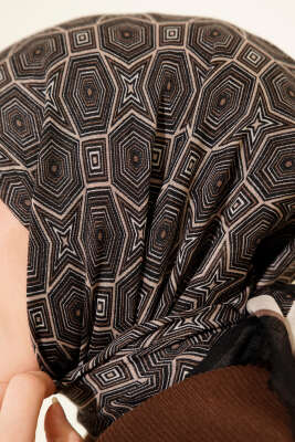 Geometri Desen Flamu Cotton Eşarp Siyah Bej - Günün Seçilenleri