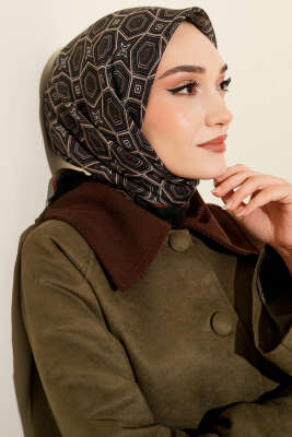 Geometri Desen Flamu Cotton Eşarp Siyah Gri - Başörtüsü