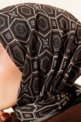 Geometri Desen Flamu Cotton Eşarp Siyah Gri - Başörtüsü