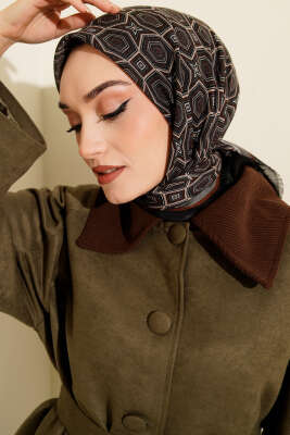 Geometri Desen Flamu Cotton Eşarp Siyah Gri 