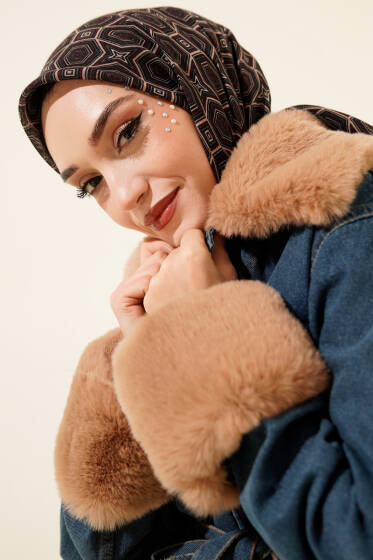 Geometri Desen Flamu Cotton Eşarp Siyah - Günün Seçilenleri