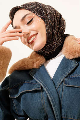 Geometri Desen Flamu Cotton Eşarp Siyah - Günün Seçilenleri