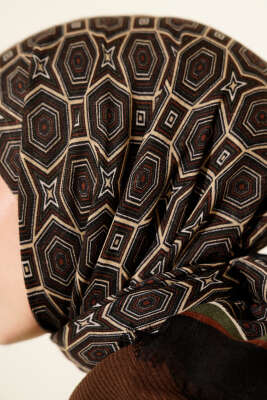 Geometri Desen Flamu Cotton Eşarp Siyah Haki - Başörtüsü