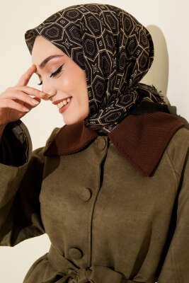 Geometri Desen Flamu Cotton Eşarp Siyah Haki 