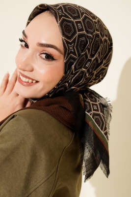 Geometri Desen Flamu Cotton Eşarp Siyah Haki - Günün Seçilenleri