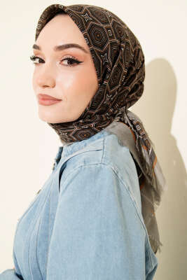 Geometri Desen Flamu Cotton Eşarp Siyah Taba - Başörtüsü