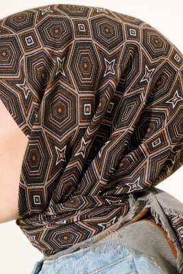 Geometri Desen Flamu Cotton Eşarp Siyah Taba - Başörtüsü