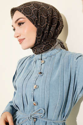 Geometri Desen Flamu Cotton Eşarp Siyah Taba 