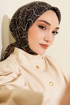 Geometri Desen Flamu Cotton Eşarp Vizon - SİNEM EŞARP