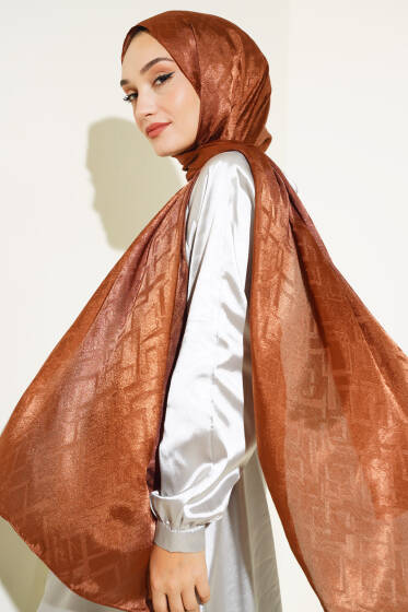 Geometri Desenli Jakar Şal Kahve - 92 - Başörtüsü