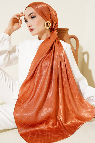 Geometri Desenli Jakar Şal Kiremit - 27 - Başörtüsü