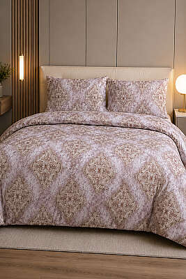 Geometrik Desenli Çift Kişilik Nevresim Takımı Gül Kurusu - HOBBY HOME