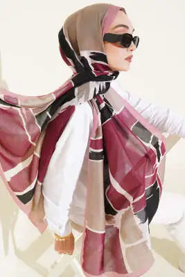 Geometrik Desenli Soft Şal Gül Kurusu 