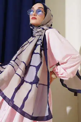 Geometrik Desenli Soft Şal Lacivert 