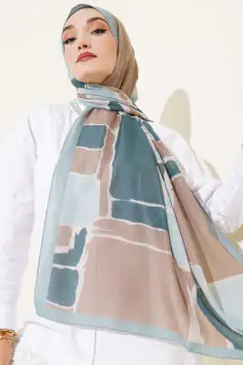 Geometrik Desenli Soft Şal Yeşil 