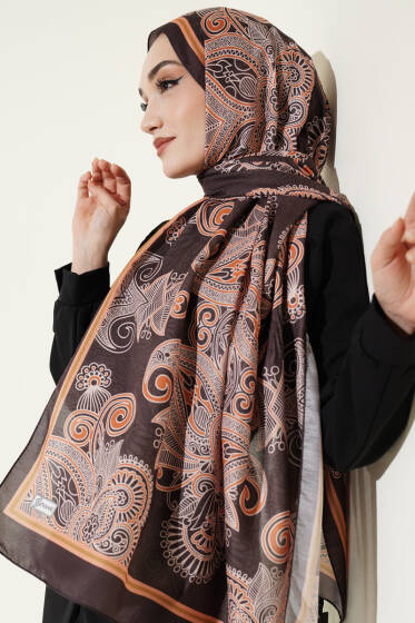 Geometrik Paisley Desen Şal Acı Kahve - Başörtüsü