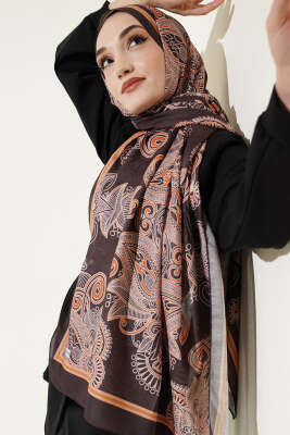Geometrik Paisley Desen Şal Acı Kahve - Başörtüsü