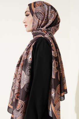 Geometrik Paisley Desen Şal Acı Kahve - Başörtüsü