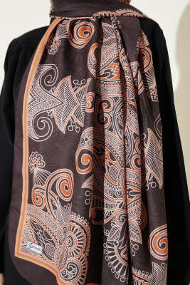 Geometrik Paisley Desen Şal Acı Kahve - Yılın Fırsatı