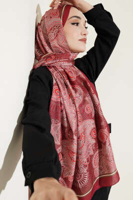 Geometrik Paisley Desen Şal Bordo - VERTU (NYD TEKSTİL)
