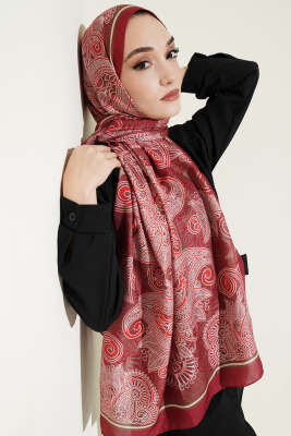 Geometrik Paisley Desen Şal Bordo - Başörtüsü