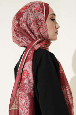 Geometrik Paisley Desen Şal Bordo - Başörtüsü