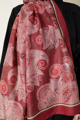 Geometrik Paisley Desen Şal Bordo - Başörtüsü