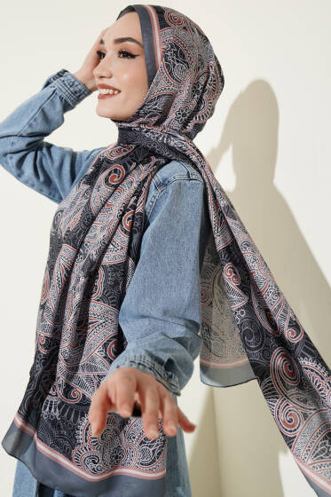 Geometrik Paisley Desen Şal Füme - Başörtüsü