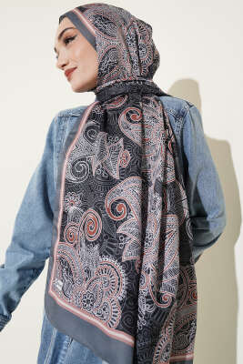 Geometrik Paisley Desen Şal Füme - Başörtüsü