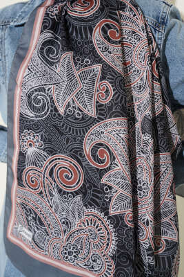 Geometrik Paisley Desen Şal Füme - Başörtüsü