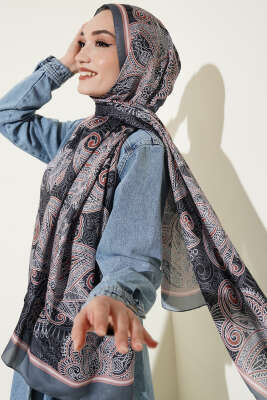 Geometrik Paisley Desen Şal Füme 
