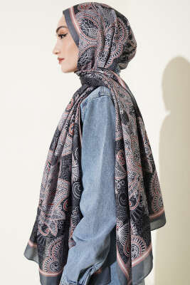Geometrik Paisley Desen Şal Füme - Yılın Fırsatı