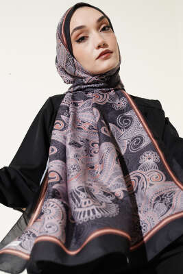 Geometrik Paisley Desen Şal Siyah - Başörtüsü