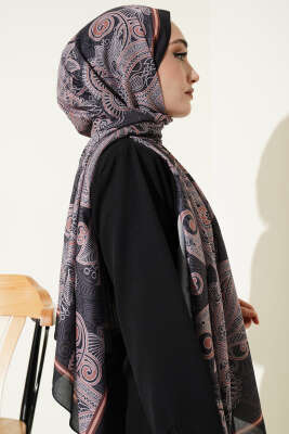 Geometrik Paisley Desen Şal Siyah - Başörtüsü