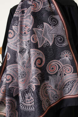 Geometrik Paisley Desen Şal Siyah - Başörtüsü