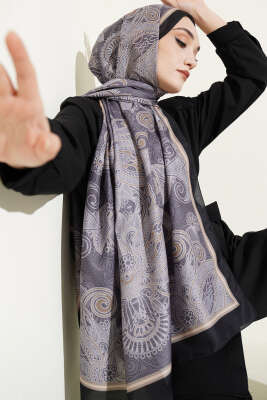 Geometrik Paisley Desen Şal Siyah Gri - VERTU (NYD TEKSTİL)
